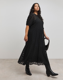 Black Lace Tiered Midi Dress