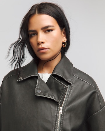 Simply Be Black Worn Look Oversized Biker