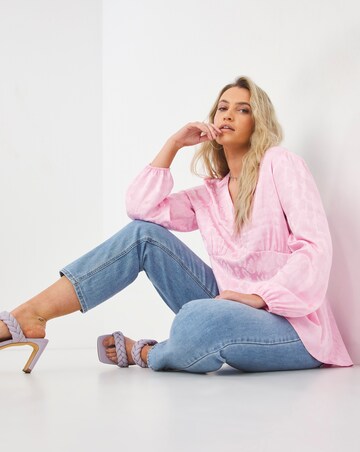 Pink Jacquard Long Sleeve Dipped Back Blouse