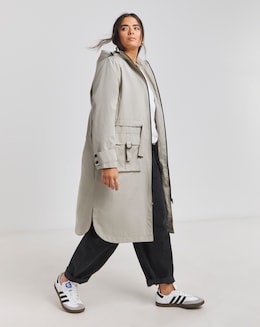 Washed Grey Hooded Longline Utility Coat