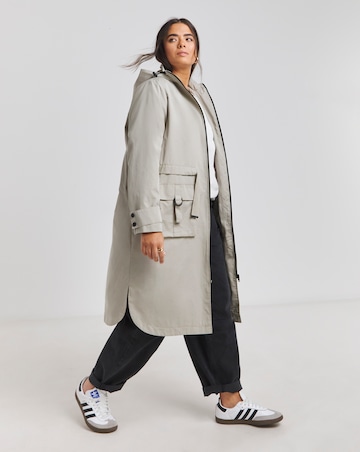 Washed Grey Hooded Longline Utility Coat