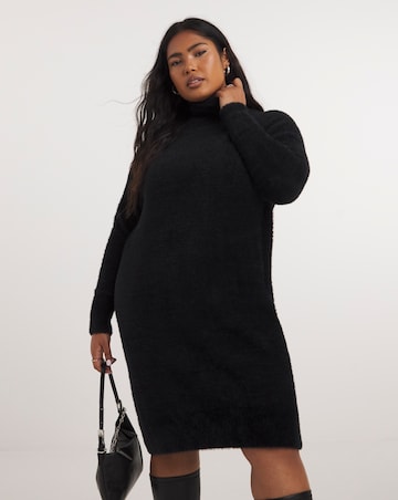 Black Fluffy High Neck Mini Dress
