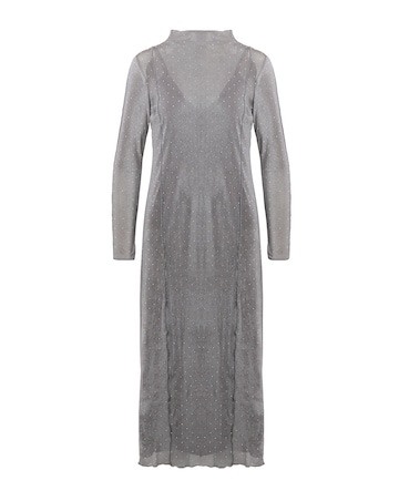 Grey Embellished Diamante Mesh Midaxi Dress