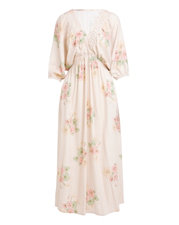 Simply Be Pink Floral Printed Linen Blend Midi Dress