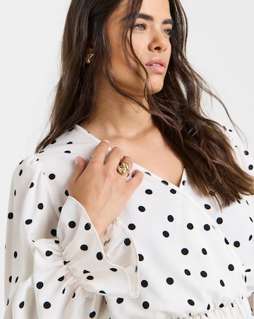 Mono Spot Wrap Front Blouse