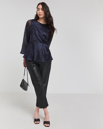 Joanna Hope Fluted Sleeve Metallic Plisse Wrap Blouse