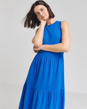 Blue Cotton Jersey Tiered Maxi Dress