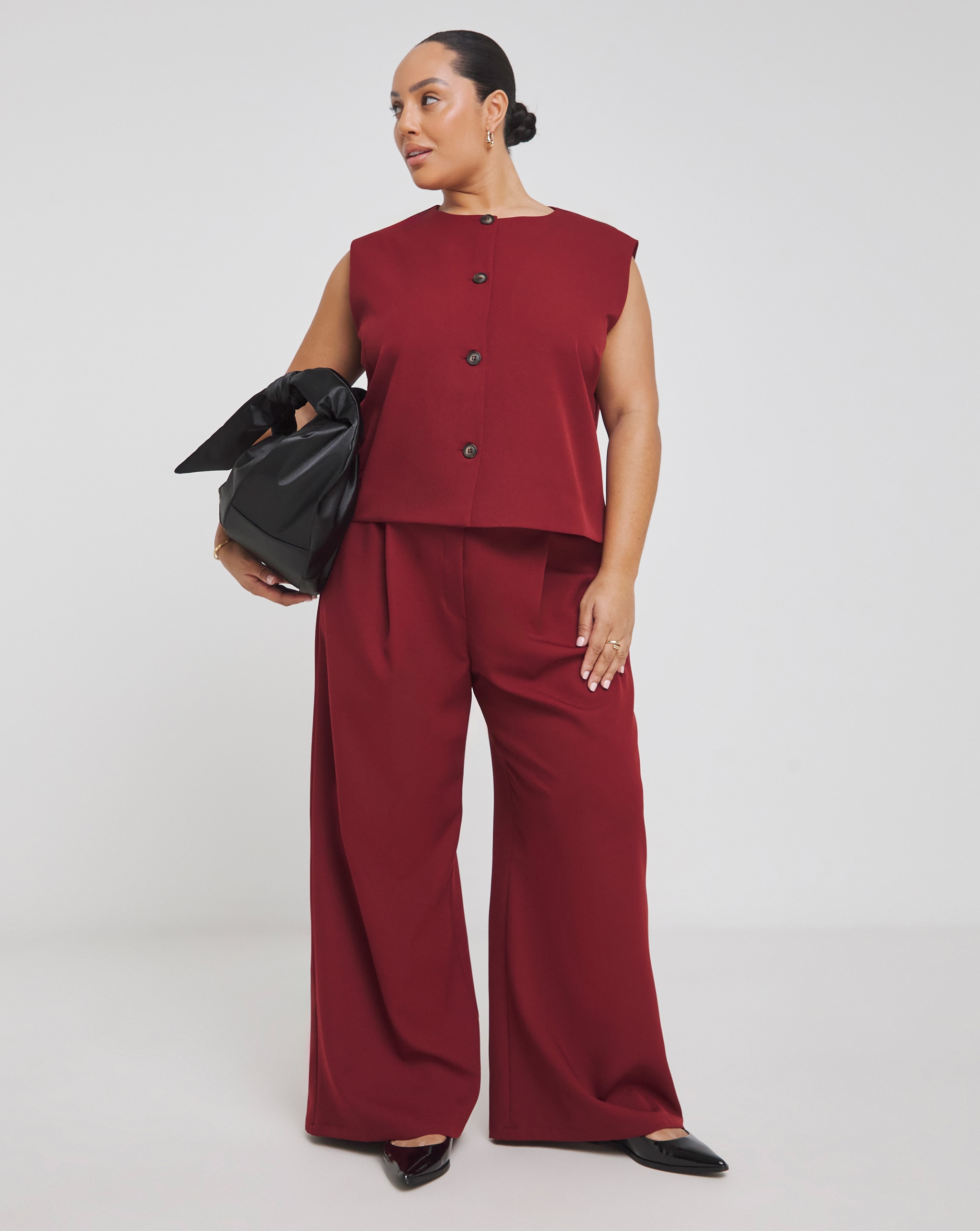 Waistcoat and trousers in dark red
