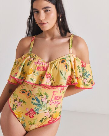 Figleaves Fruit Print Bardot Tummy Control Swimsuit