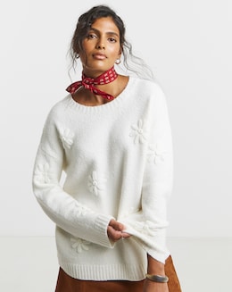 Simply Be Simply Snug Ivory Embroidered Floral Knitted Jumper