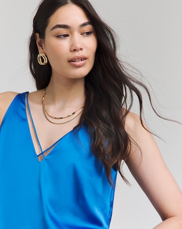 Bright Blue Sleeveless Criss Cross Satin Cami | Simply Be
