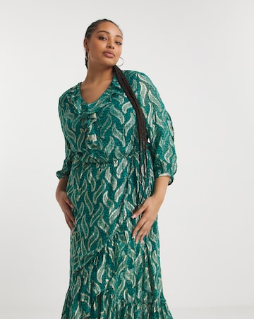 Joanna Hope Foil Print Ruffle Dress