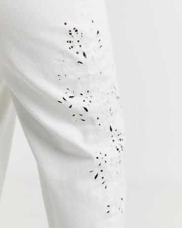 Simply Be White Broderie Detail Barrel Leg Jeans