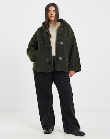Moss Green Hooded Plush Teddy Duffel Coat