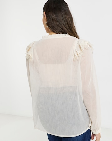 Lace Trim Chiffon Tuxedo Detail Blouse