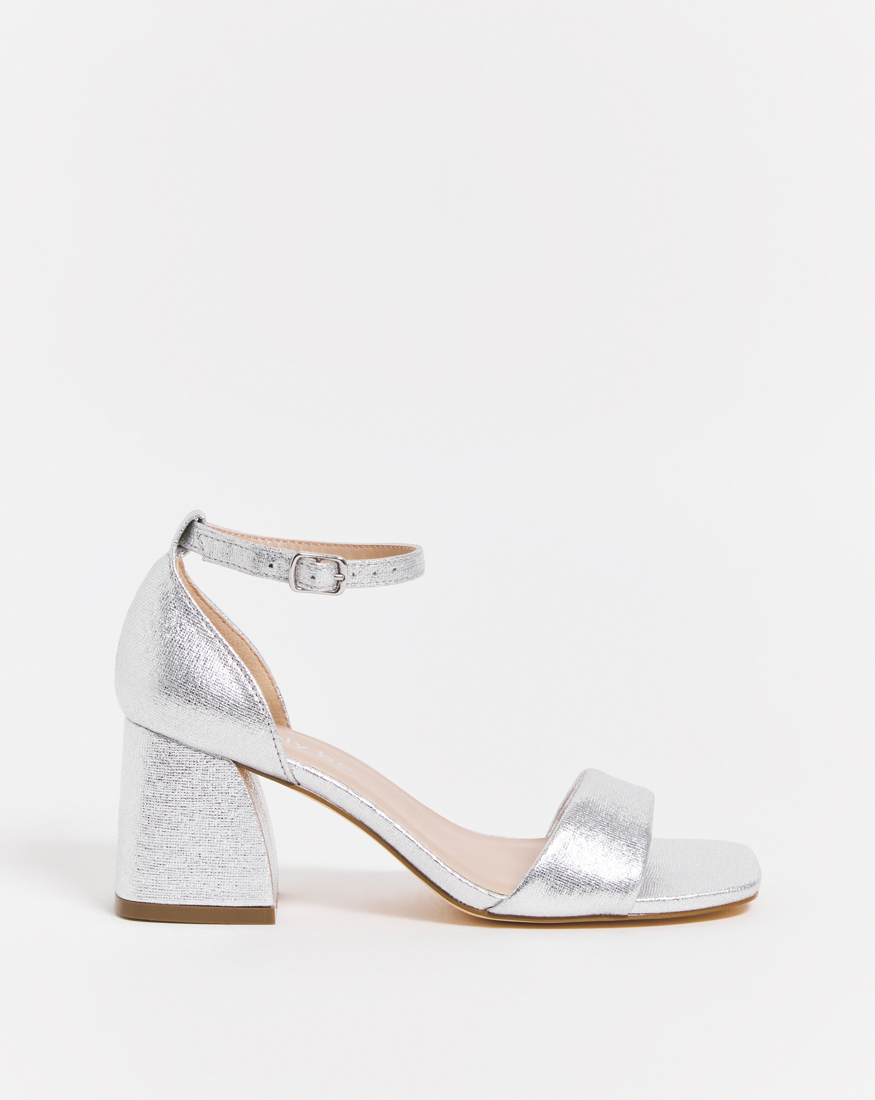 barely there silver block heels