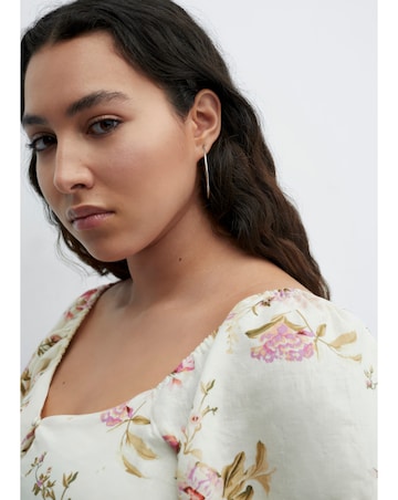 Mango Buttoned Floral Print Linen Blend Midi Dress