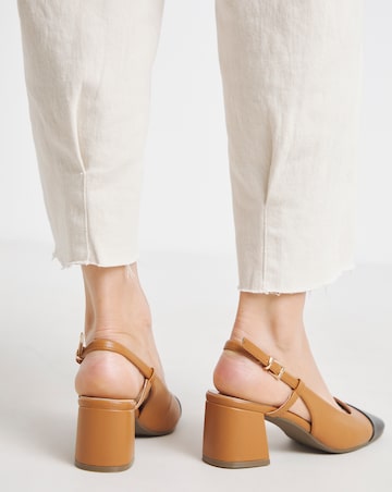 Heavenly Soles Tegan Low Block Heel Slingback Shoes Wide E Fit
