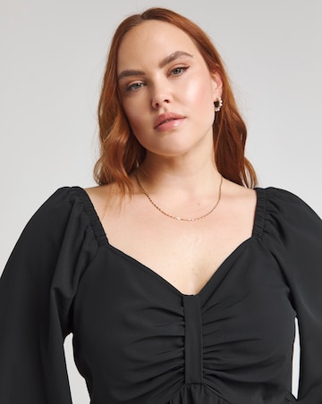 Black Bow Front Long Sleeve Blouse