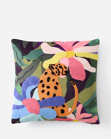 Tropical Leopard Embroidered Cushion