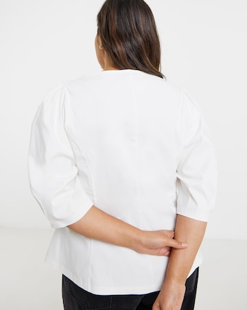 White Stretch Fit and Flare Peplum Top