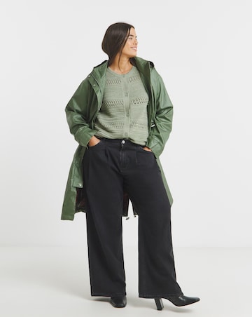 Olive Double Pocket Detail Rubberised Coat