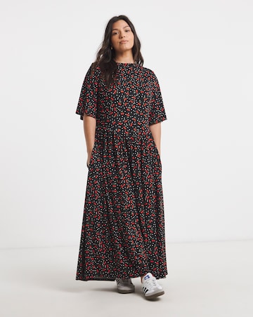 Cherry Print Supersoft Maxi Dress With Pockets