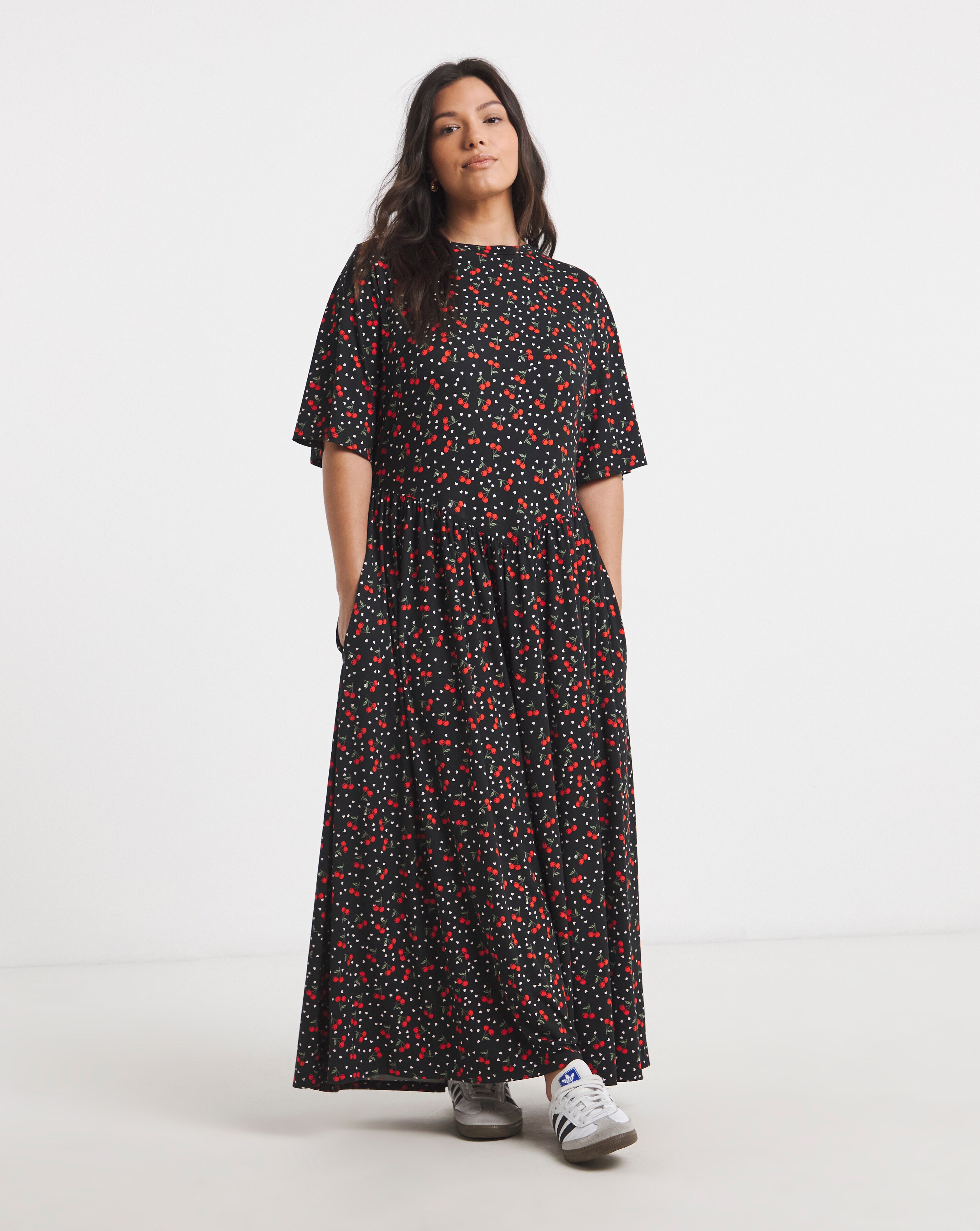 Cherry Print Supersoft Maxi Dress With Pockets