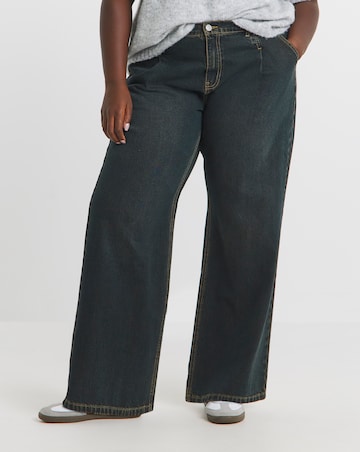 Simply Be Vintage Wash Pleat Detail Wide Leg Jeans