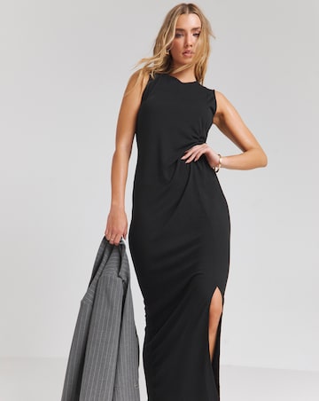 Black Jersey Twist Front Maxi Dress