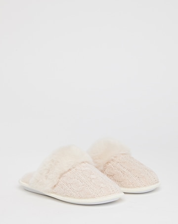 Dana Faux Fur Trim Mule Slippers - Extra Wide Fit (EEE)