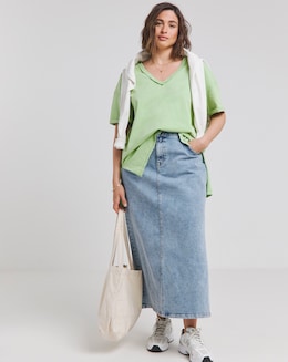 Simply Be Green Oversized Exposed Seam V Neck T-Shirt