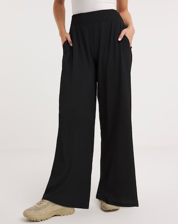 Textured Jersey Wide Leg Trousers with Shirred Waist