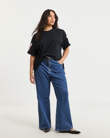 Simply Be Black Bow Sleeves Slogan T-Shirt