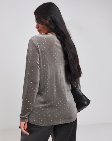 Grey Velour And Diamante Top