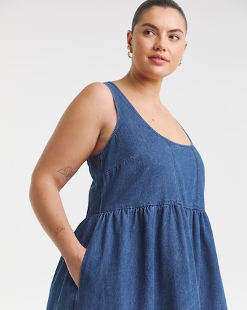 Mid Blue Denim Bubble Hem Midaxi Dress