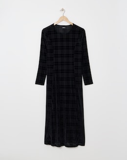 Black Check Velour Midi Dress