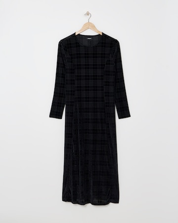 Black Check Velour Midi Dress