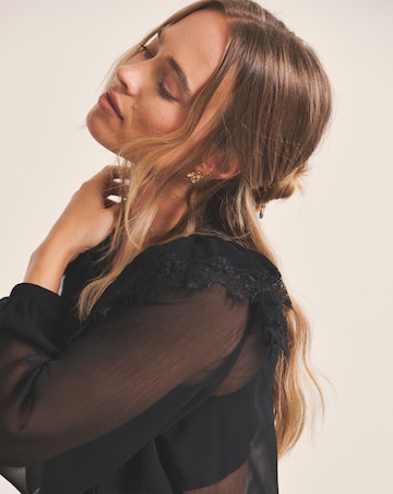 Simply Be Black Sheer Button Through Tuxedo Detail Blouse