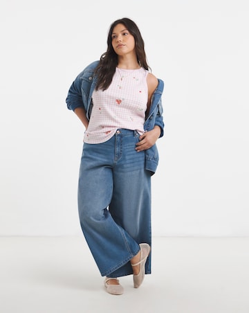 Pink Ditsy High Neck Embroidered Gingham Tank