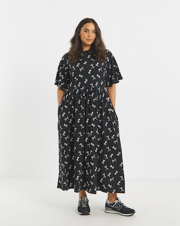 Bow Print Supersoft Midi Dress With Pockets