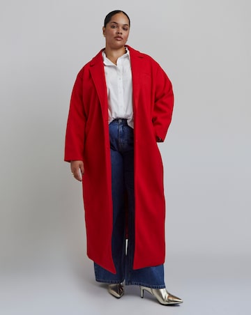 Red Faux Wool Maxi Coat