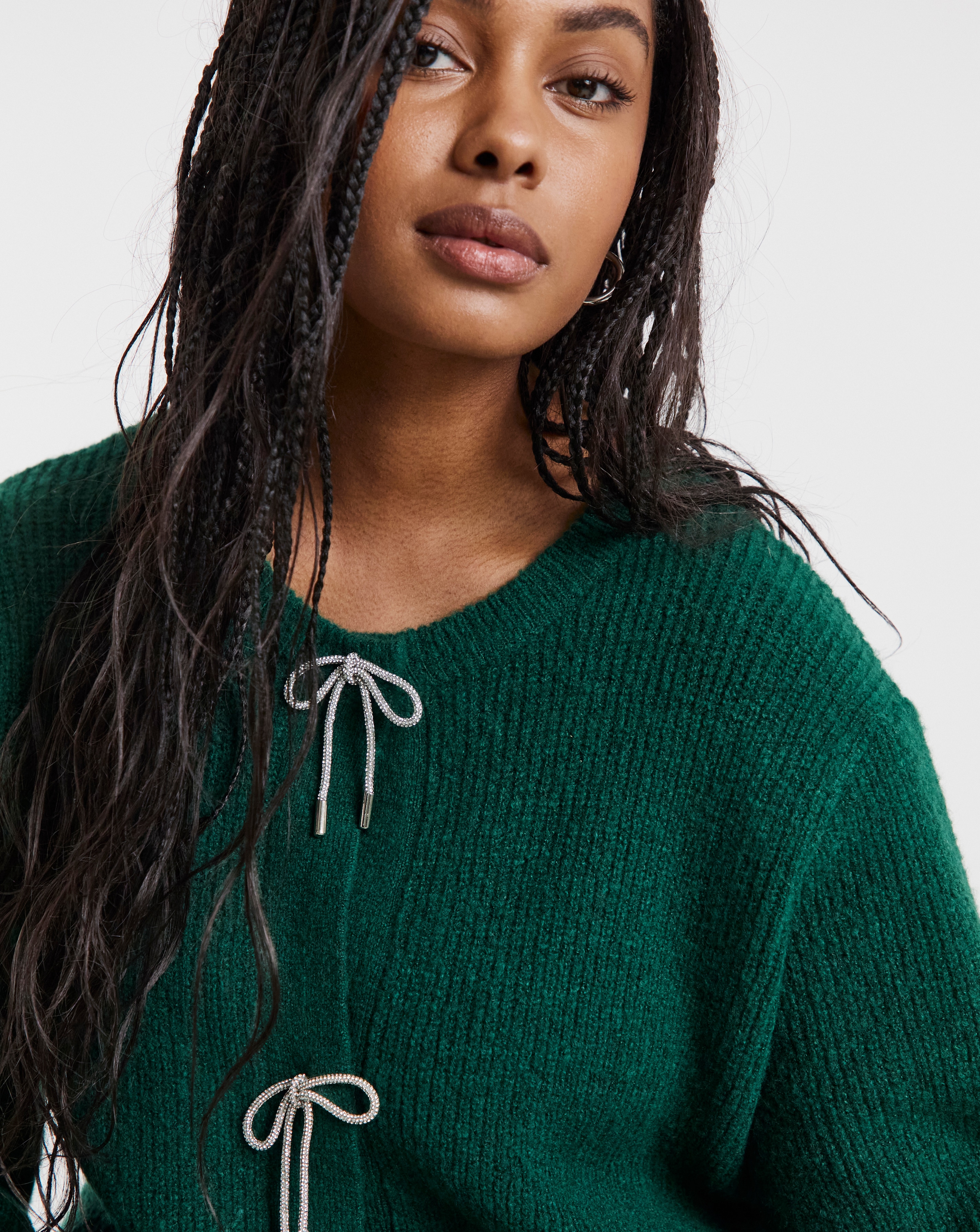 Simply Be Forest Green Diamante Bow Cardigan | Simply Be
