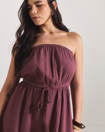 Wrap Front Cotton Bandeau Beach Midi Dress