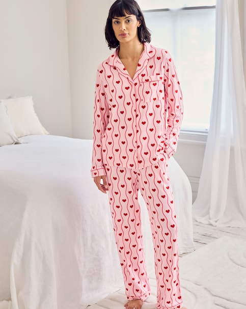 Chelsea Peers Classic Button Up Pyjama Set Heart Print