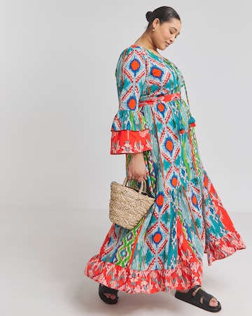 Joe Browns Vestito Maxi Floreale Autunnale Boho Vintage Con Maniche A Polsino E Vita Elastica
