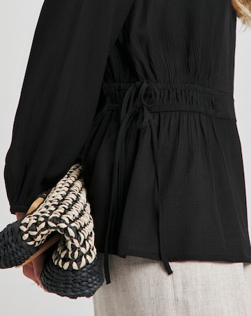 Simply Be Black Plunge Elasticated Waist Long Sleeve Blouse