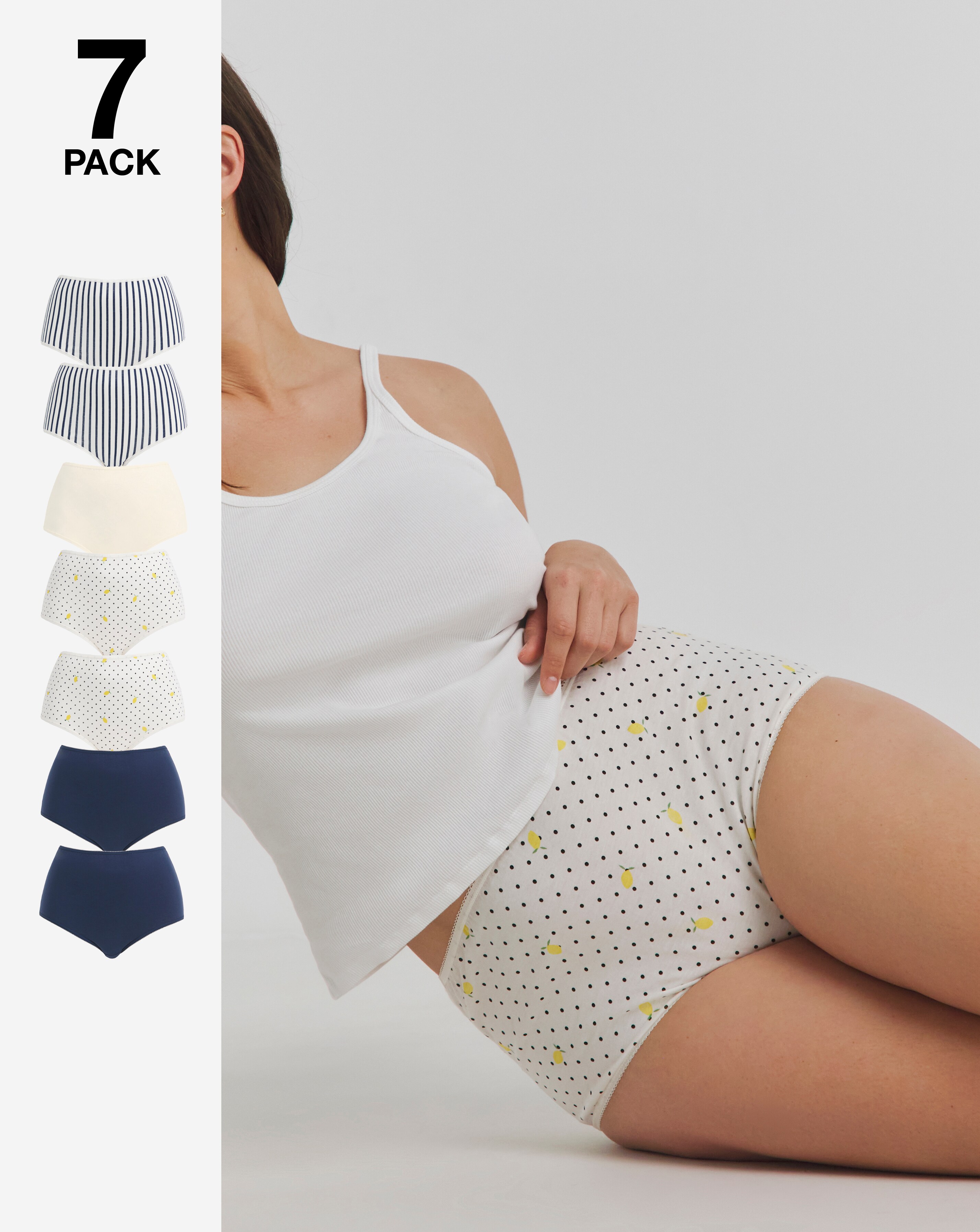 Pretty Secrets (7 Pack) Cotton Full Fit Brief Knickers Lemon Stripe