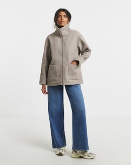 Neutral Zip Through Funnel Neck Jacket
