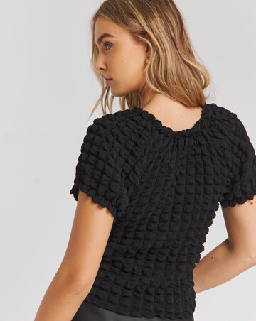 Black Textured Bubble Top